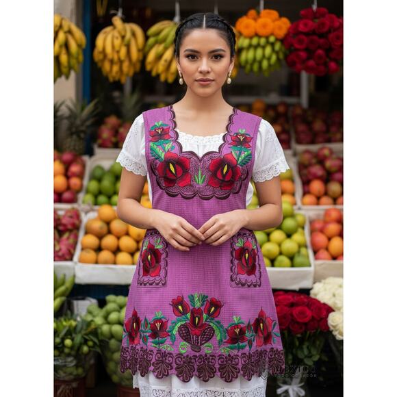 Mexican Folkloric apron embroidered one of a kind mexico todo corazon - Picture 1 of 11